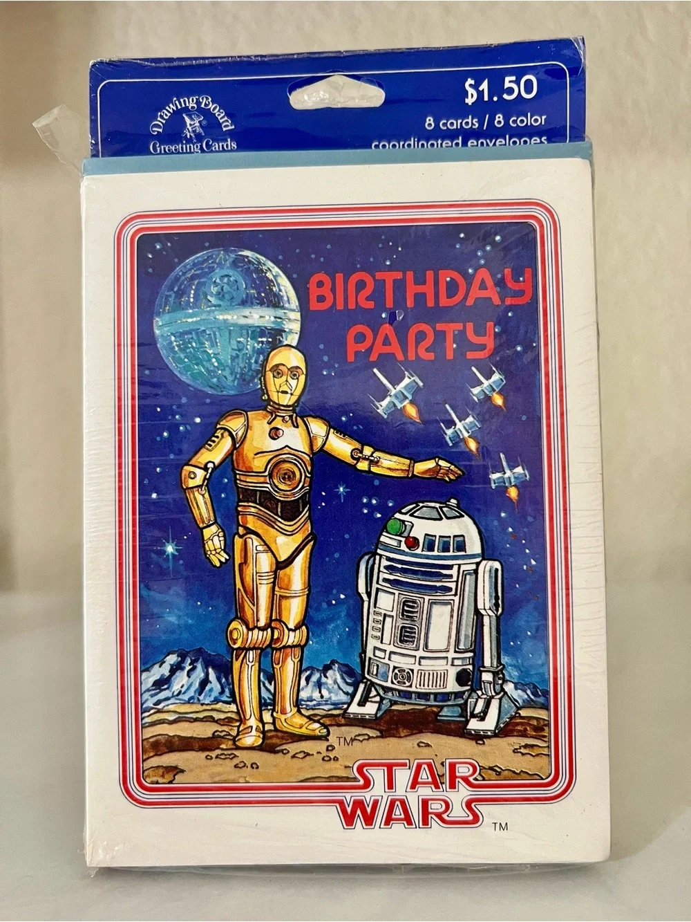 Vintage 1977 Star Wars Birthday Party Cards with C-3PO & R2-D2